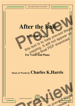 page one of Charles K. Harris-After the Ball,in D flat Major,for Voice and Piano