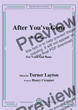 page one of Turner Layton-After You've Gone,in E Major,for Voice and Piano