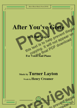 page one of Turner Layton-After You've Gone,in A flat Major,for Voice and Piano