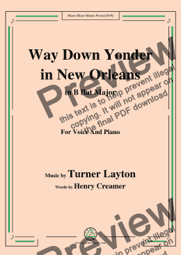 page one of Turner Layton-Way Down Yonder in New Orleans,in B flat Major,for Voice&Piano