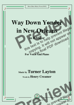 page one of Turner Layton-Way Down Yonder in New Orleans,in B Major,for Voice&Piano