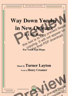 page one of Turner Layton-Way Down Yonder in New Orleans,in E flat Major,for Voice&Piano