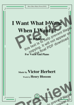 page one of Victor Herbert-I Want What I Want When I Want It,in D Major,for Voice&Pno