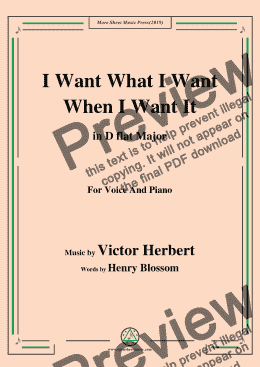 page one of Victor Herbert-I Want What I Want When I Want It,in D flat Major,for Voice&Pno