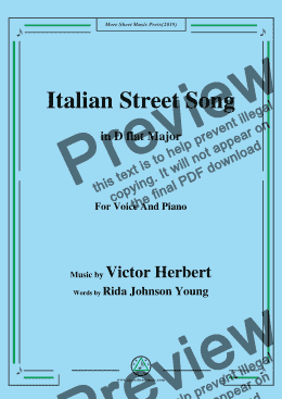 page one of Victor Herbert-Italian Street Song,in D flat Major,for Voice and Piano