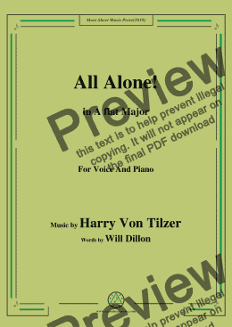 page one of Harry Von Tilzer-All Alone,in A flat Major,for Voice and Piano