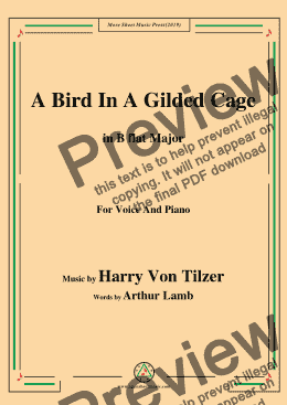 page one of Harry Von Tilzer-Bird In A Gilded Cage,in B flat Major,for Voice and Piano