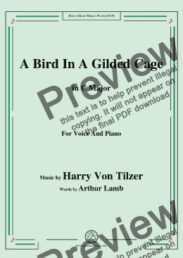 page one of Harry Von Tilzer-Bird In A Gilded Cage,in C Major,for Voice and Piano