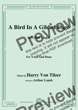 page one of Harry Von Tilzer-Bird In A Gilded Cage,in G flat Major,for Voice and Piano