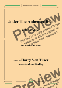 page one of Harry Von Tilzer-Under The Anheuser Bush,in D flat Major,for Voice and Piano