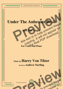 page one of Harry Von Tilzer-Under The Anheuser Bush,in E flat Major,for Voice and Piano