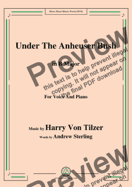 page one of Harry Von Tilzer-Under The Anheuser Bush,in B Major,for Voice and Piano