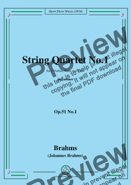 page one of Brahms-String Quartet No.1 in c minor,Op.51 No.1