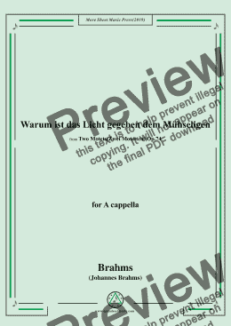 page one of Brahms-Warum ist das Licht gegeben dem Mühseligen,Op.74 No.1,for A cappella