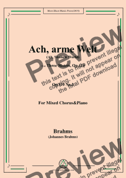 page one of Brahms-Ach,arme Welt,Op.110 No.2,from 'Three Motets',for Mixed Chorus&Piano