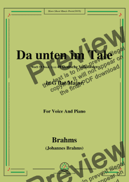 page one of Brahms-Da unten im Tale,in G flat Major,WoO 33 No.6,for Voice and Piano