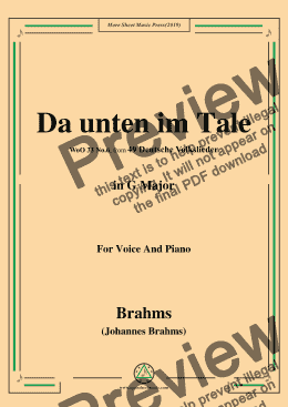 page one of Brahms-Da unten im Tale,in G Major,WoO 33 No.6,for Voice and Piano