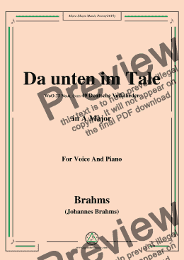 page one of Brahms-Da unten im Tale,in A Major,WoO 33 No.6,for Voice and Piano