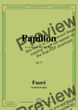 page one of Fauré-Papillon,Op.77,for Violin(or Flute) and Piano