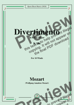 page one of Mozart-Divertimento in B flat Major,K.186,for 10 Winds