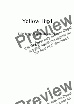 page one of Yellow Bird. For Tenor Saxophone and Piano