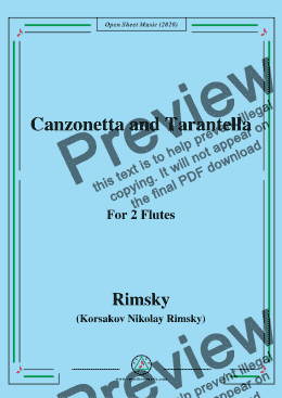 page one of Rimsky-Korsakov-Canzonetta and Tarantella,for 2 Flutes