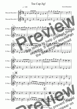 page one of Tea Cup Jig! for Descant Recorder Duet