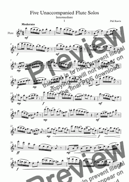 page one of Five Unaccompanied Flute Solos - Intermediate