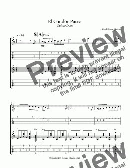 page one of El Condor Passa Guitar Duet