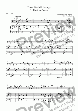 page one of Three Welsh Folksongs for cello and  piano 3. The Ash Grove