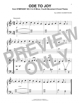 page one of Ode To Joy (Beginning Piano Solo)