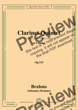 page one of Brahms-Clarinet Quintet,Op.115,in b minor,for Cl,2 Vln,Vla and Vc