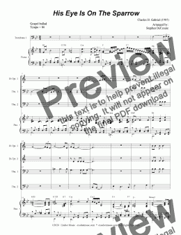 page one of His Eye Is On The Sparrow (for Brass Quartet and Piano - Alternate Version)