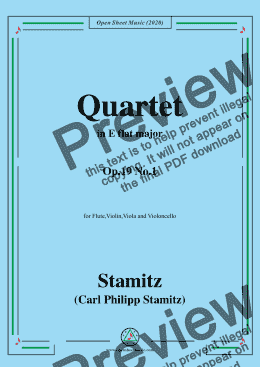 page one of Stamitz-Quartet in E flat major,Op.19 No.1,for Fl,Vln,Vla&Vc