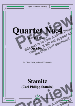 page one of Stamitz-Quartet No.4 in E flat Major,Op.8 No.4,for Ob,Vln,Vla&VC