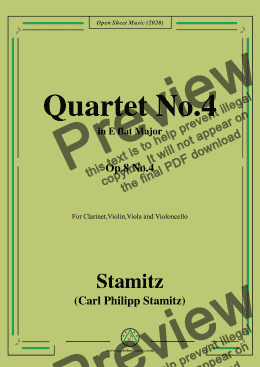 page one of Stamitz-Quartet No.4 in E flat Major,Op.8 No.4,for Cl,Vln,Vla&VC