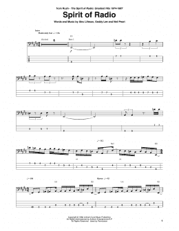 page one of Spirit Of Radio (Bass Guitar Tab)