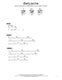 page one of bellyache (Really Easy Guitar)