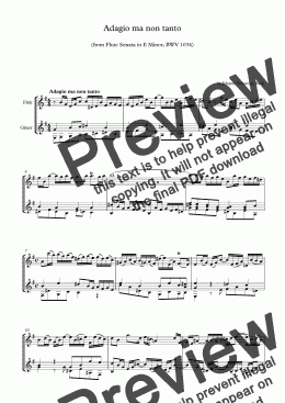 page one of J.S. Bach Adagio ma non tanto from Flutesonata in E minor, BWV 1034  (arr. for Flute and Guitar)