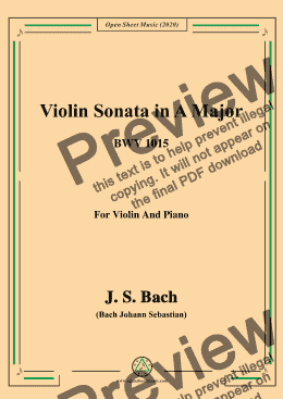 page one of Bach,J.S.-Violin Sonata,in A Major,BWV 1015,for Violin and Piano