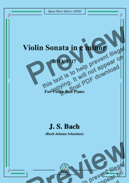 page one of Bach,J.S.-Violin Sonata,in c minor,BWV 1017,for Violin and Piano