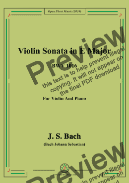 page one of Bach,J.S.-Violin Sonata,in E Major,BWV 1016,for Violin and Piano