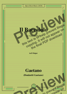 page one of Donizetti-Il Barcaiolo,in D Major,for Voice and Piano