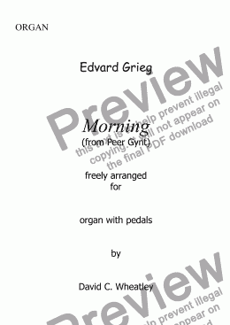 page one of Grieg - Morning (Peer Gynt) for organ solo