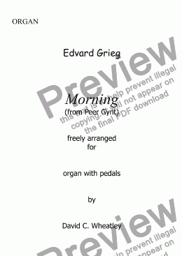 page one of Grieg - Morning (Peer Gynt) for organ solo