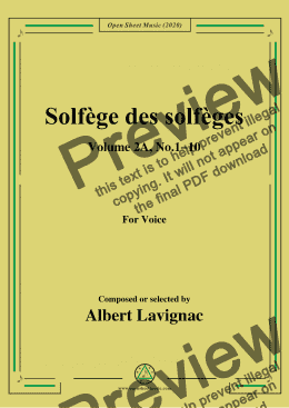 page one of Lavignac-Solfège des solfèges,Volume 2A,No.1-10,for Voice