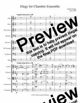 page one of Elegy for Chamber Ensemble - Score and parts