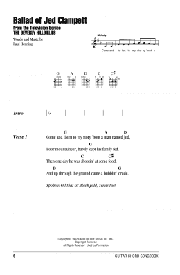 page one of Ballad Of Jed Clampett (from The Beverly Hillbillies) (Guitar Chords/Lyrics)