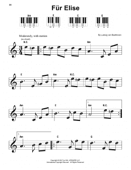 page one of Fur Elise, WoO 59 (Super Easy Piano)