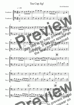 page one of Tea Cup Jig! for Trombone Duet